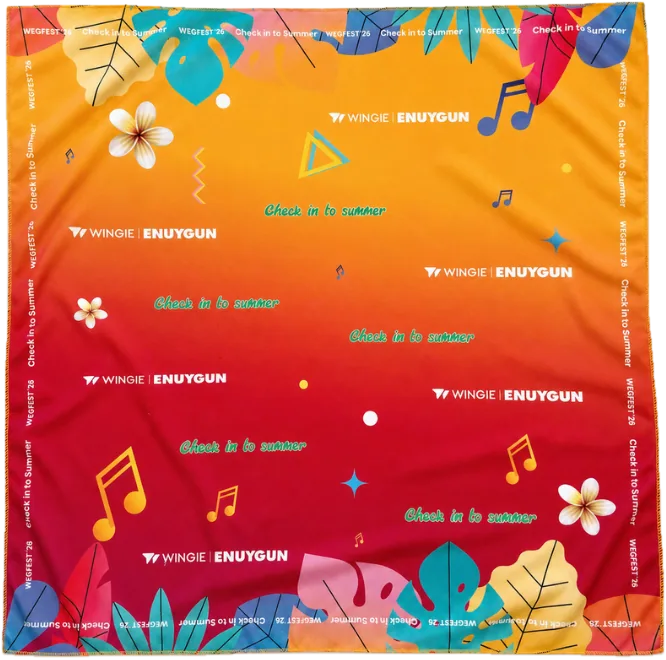 enuygun için üretilen renkli tam yüzey baskılı kare bandana, önden, tam yüzey desen